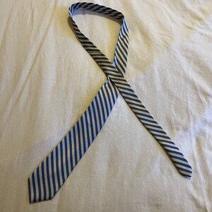 100% Silk Blue and White Striped Narrow Tie